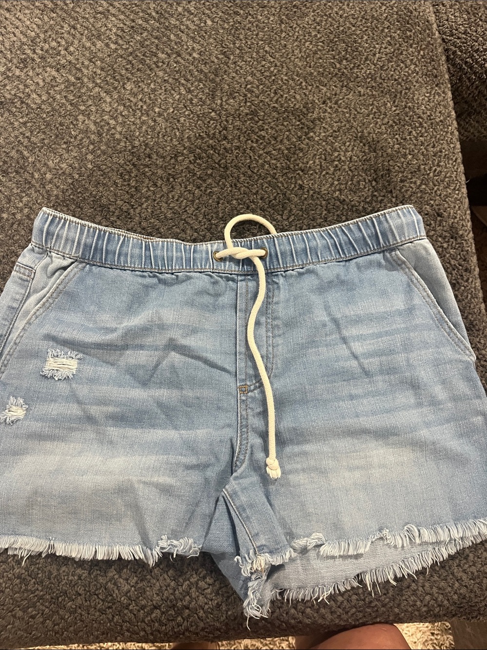 No Boundaries Light Blue Distressed Denim Drawstring Shorts